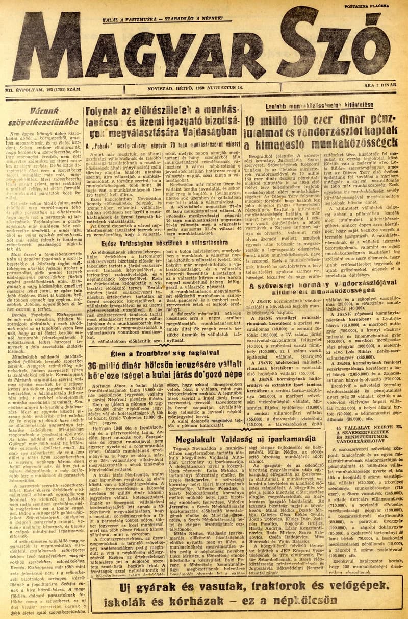 Magyar Szó, 7. évf. 1950. augusztus 14. 192. sz. 1–4. oldal