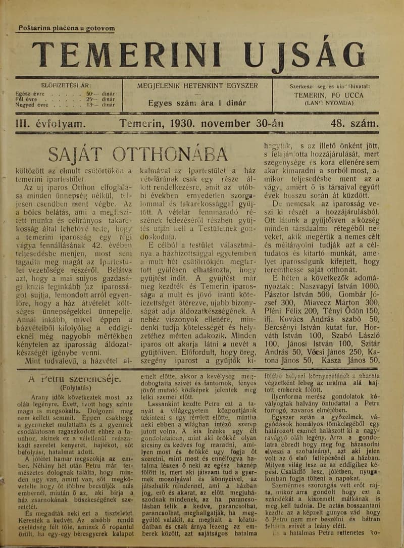 Temerini Újság 1928-1944, 3. évf. 1930. november 30. 48. sz.