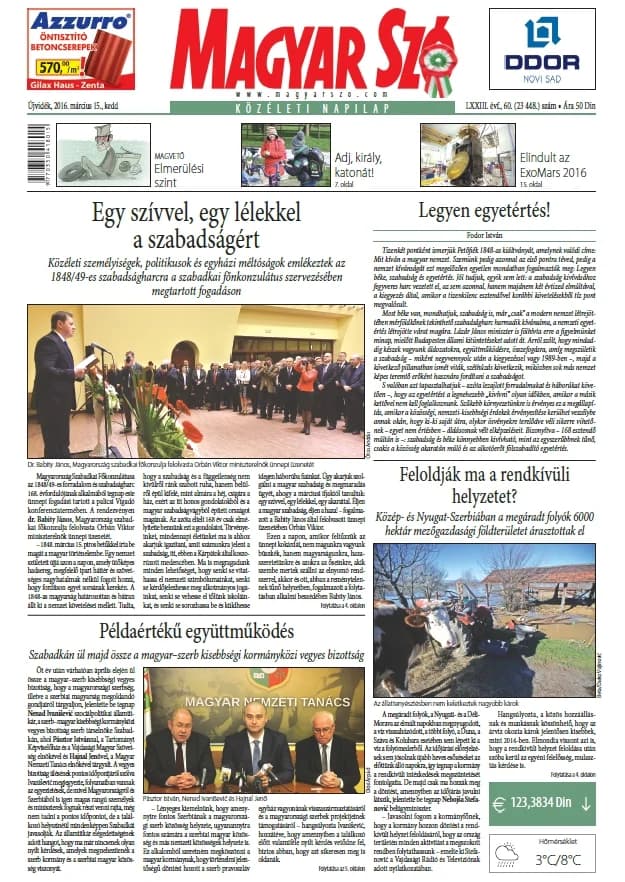 Magyar Szó, 73. évf. 2016. március 15. 60. sz. 1–20. oldal