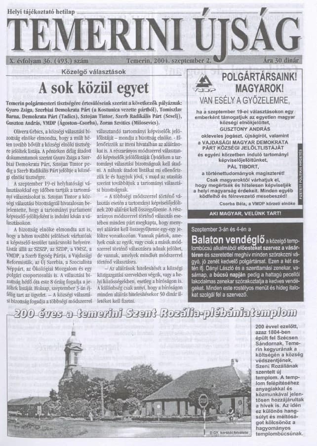 Temerini Újság, 10. évf. 2004. szeptember 2. 36. sz.