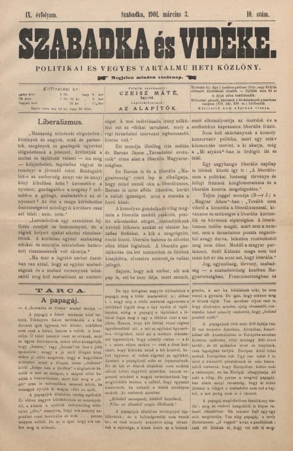 Szabadka és vidéke II, 9. évf. 1901. március 3. 10. sz.