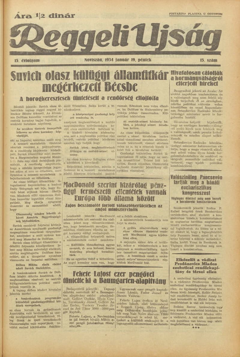 Reggeli Újság, 15. évf. 1934. január 19. 15. sz.