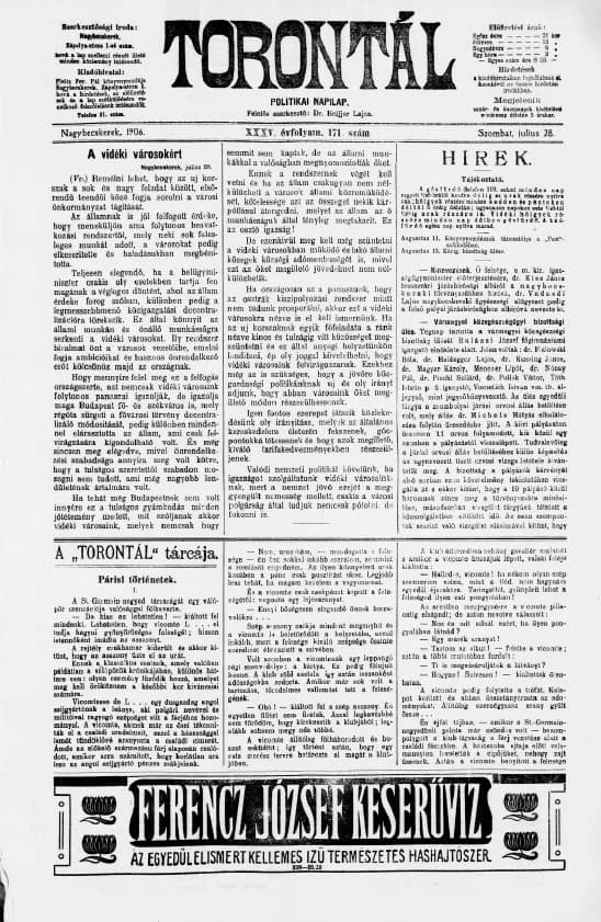 Torontál, 35. évf. 1906. július 28. 171. sz.