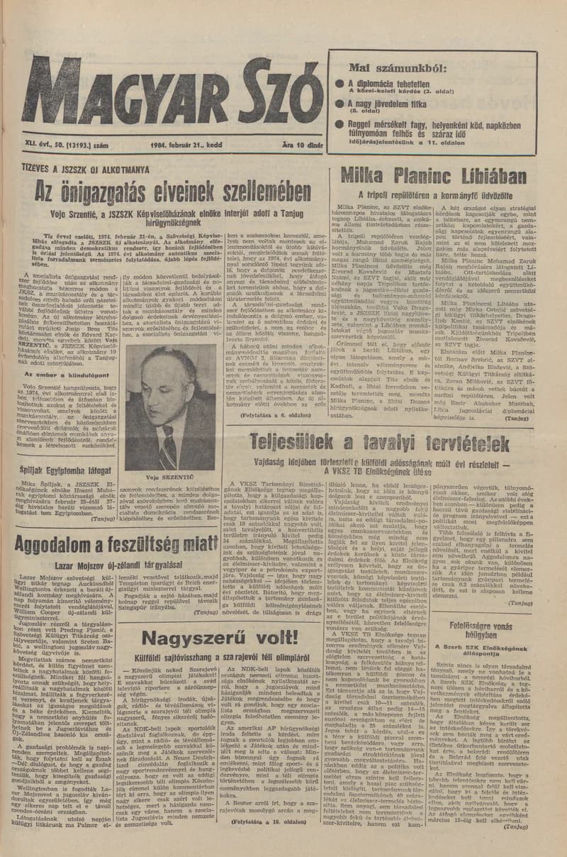 Magyar Szó, 41. évf. 1984. február 21. 50. sz. 1–20. oldal