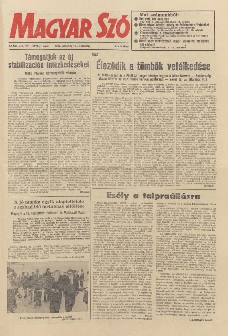 Magyar Szó, 39. évf. 1982. október 17. 286. sz. 1–32. oldal