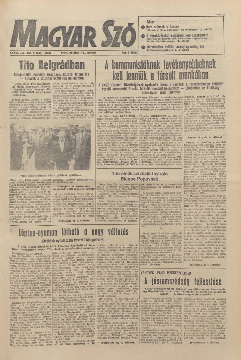 Magyar Szó, 36. évf. 1979. október 19. 288. sz. 1–20. oldal