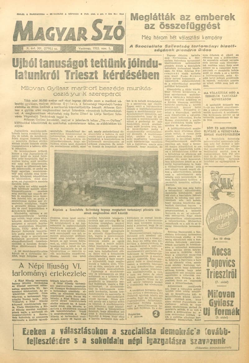 Magyar Szó, 10. évf. 1953. november 1. 301. sz. 1–14. oldal