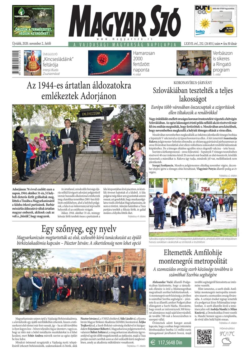 Magyar Szó, 77. évf. 2020. november 2. 252. sz. 1–16. oldal