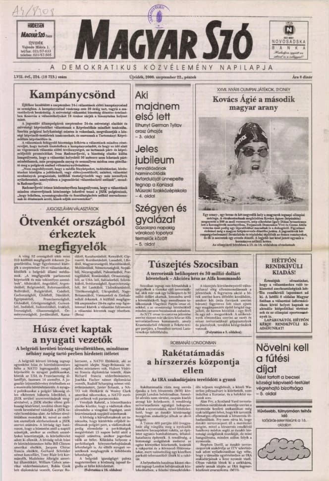Magyar Szó, 57. évf. 2000. szeptember 22. 224. sz. 1–16. oldal