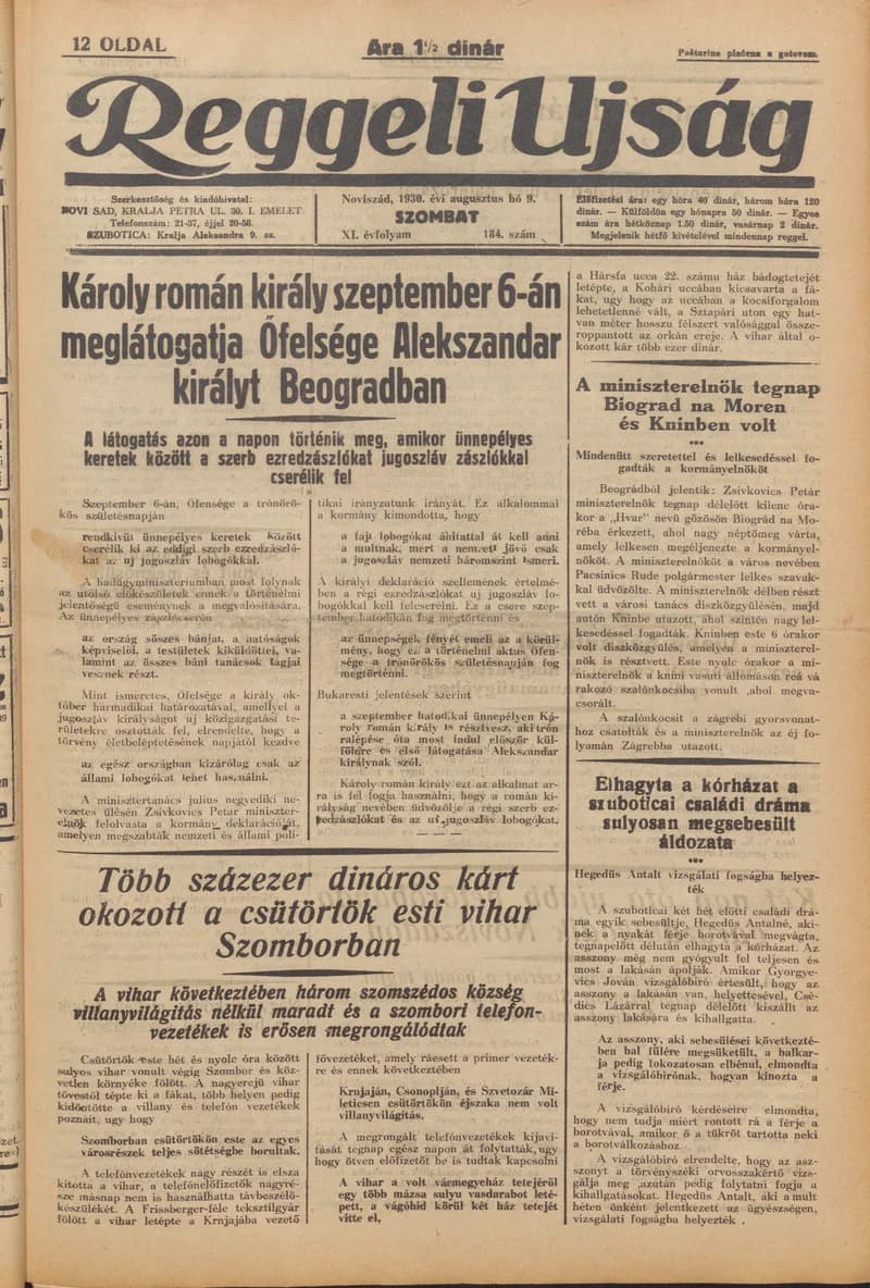 Reggeli Újság, 11. évf. 1930. augusztus 9. 184. sz.