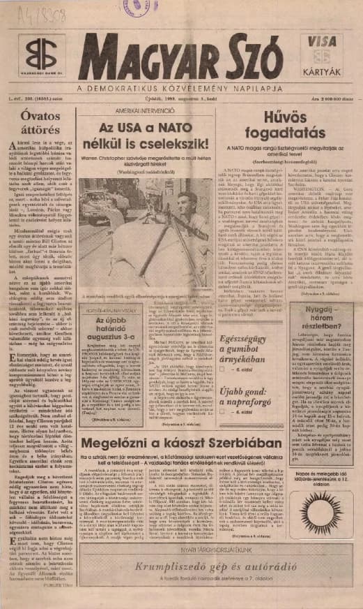 Magyar Szó, 50. évf. 1993. augusztus 3. 208. sz. 1–16. oldal