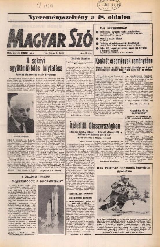 Magyar Szó, 43. évf. 1986. február 3. 32. sz. 1–20. oldal