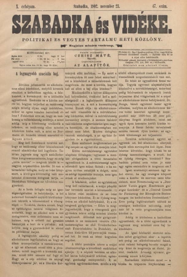 Szabadka és vidéke II, 10. évf. 1902. november 23. 47. sz.