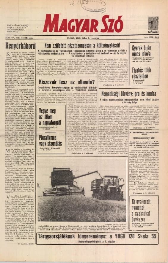 Magyar Szó, 46. évf. 1989. július 2. 178. sz. 1–32. oldal