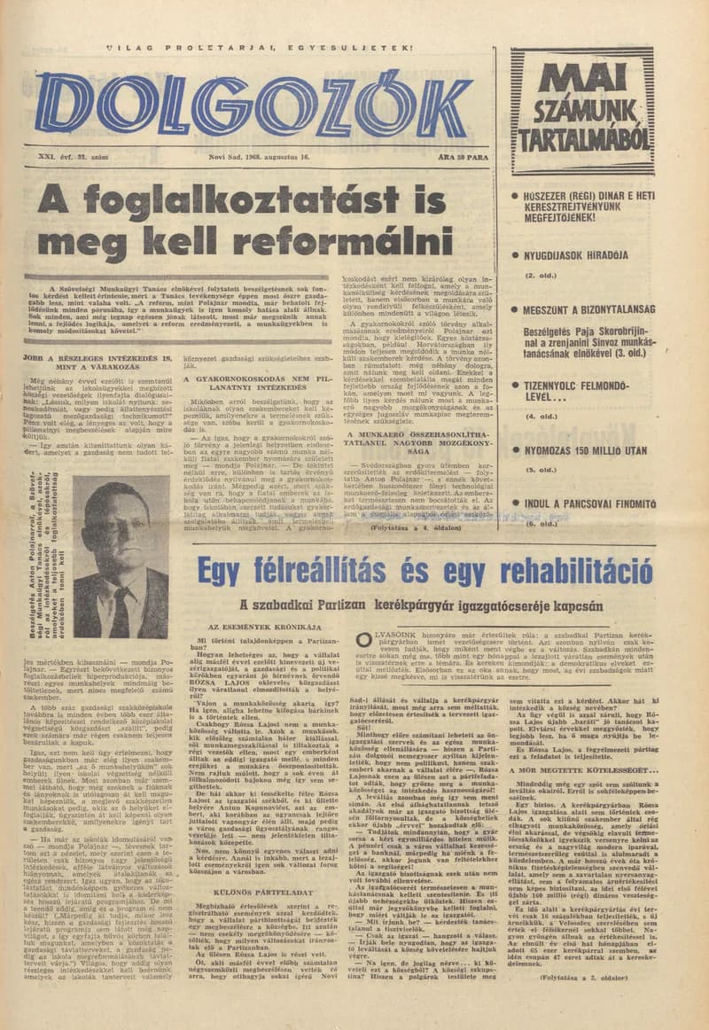 Dolgozók, 22. évf. 1968. augusztus 16. 33. sz.