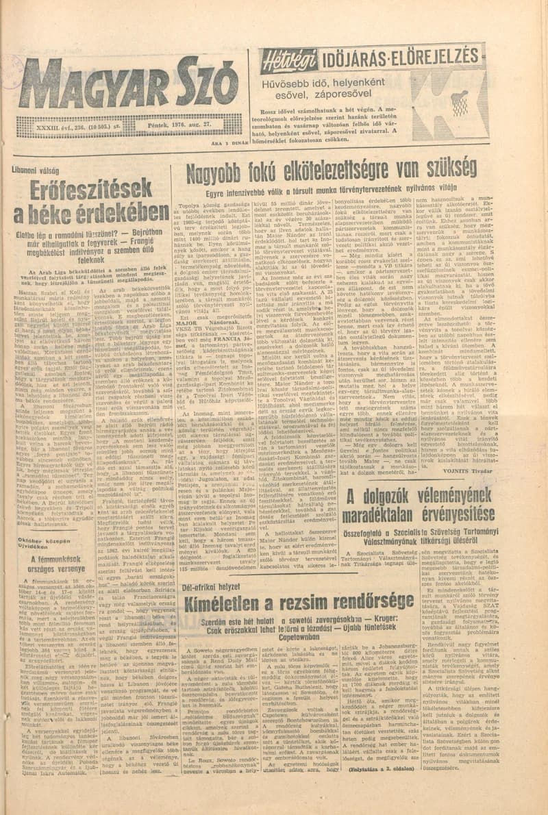 Magyar Szó, 33. évf. 1976. augusztus 27. 236. sz. 1–16. oldal