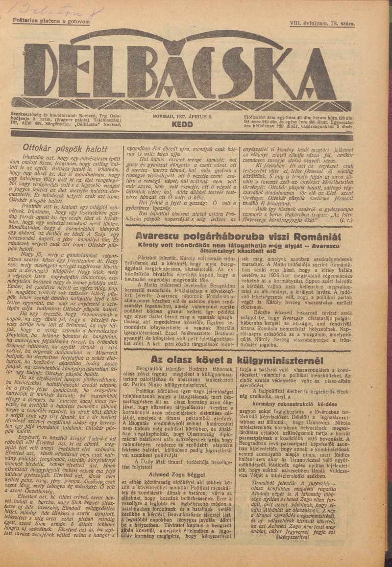 Délbácska, 8. évf. 1927. április 5. 79. sz.