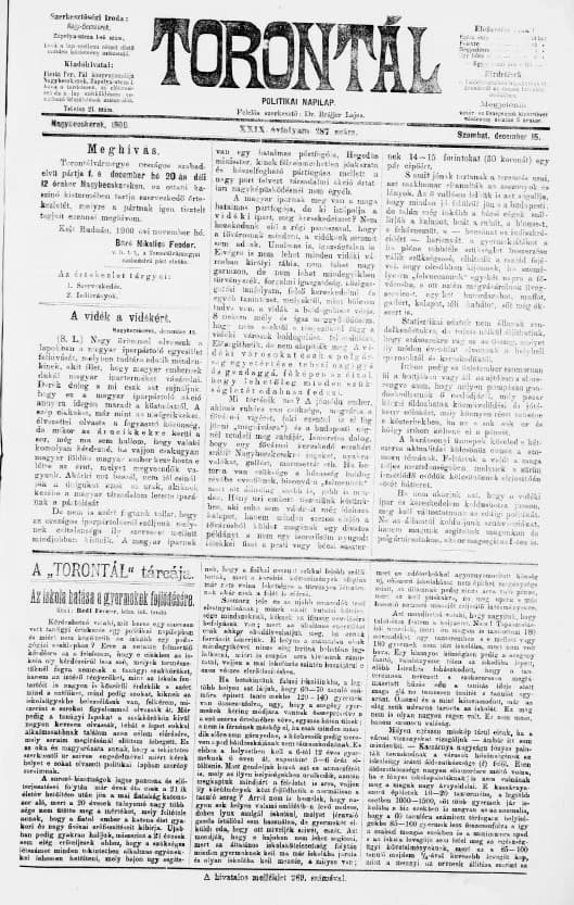 Torontál, 29. évf. 1900. december 15. 287. sz.