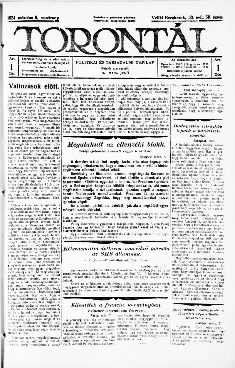 Torontál, 53. évf. 1924. március 9. 56. sz.
