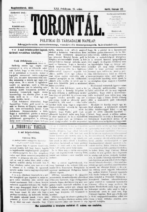 Torontál, 21. évf. 1892. február 22. 23. sz.