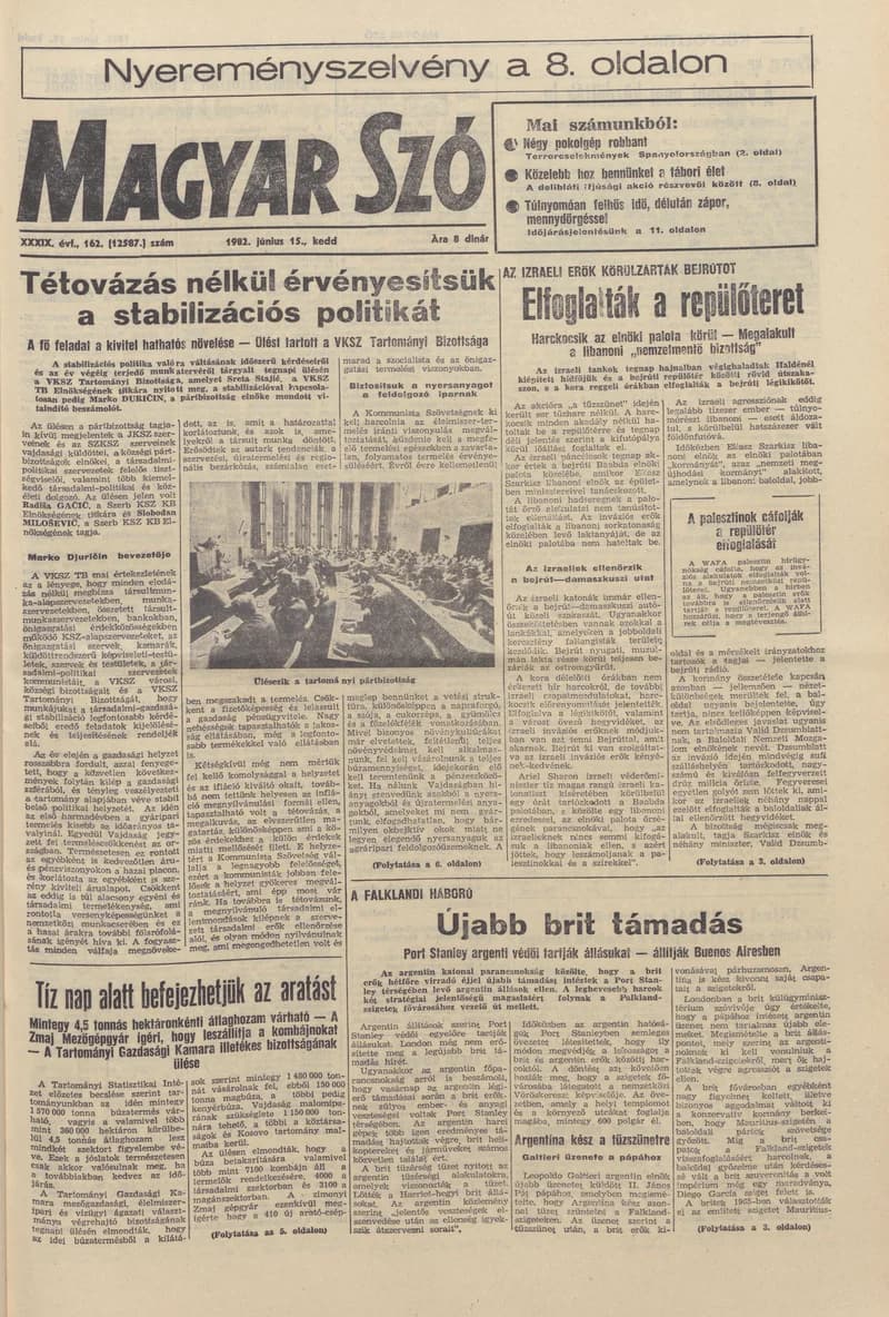 Magyar Szó, 39. évf. 1982. június 15. 162. sz. 1–20. oldal