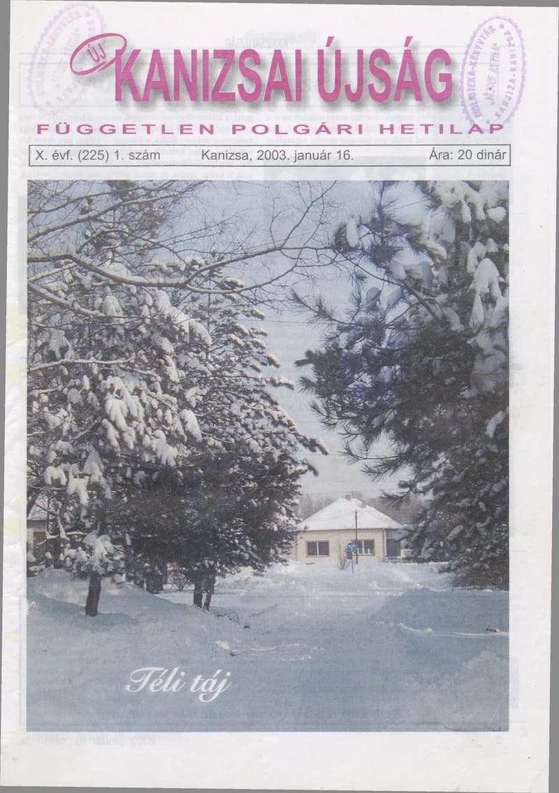 Új Kanizsai Újság, 10. évf. 2003. január 16. 1. sz.