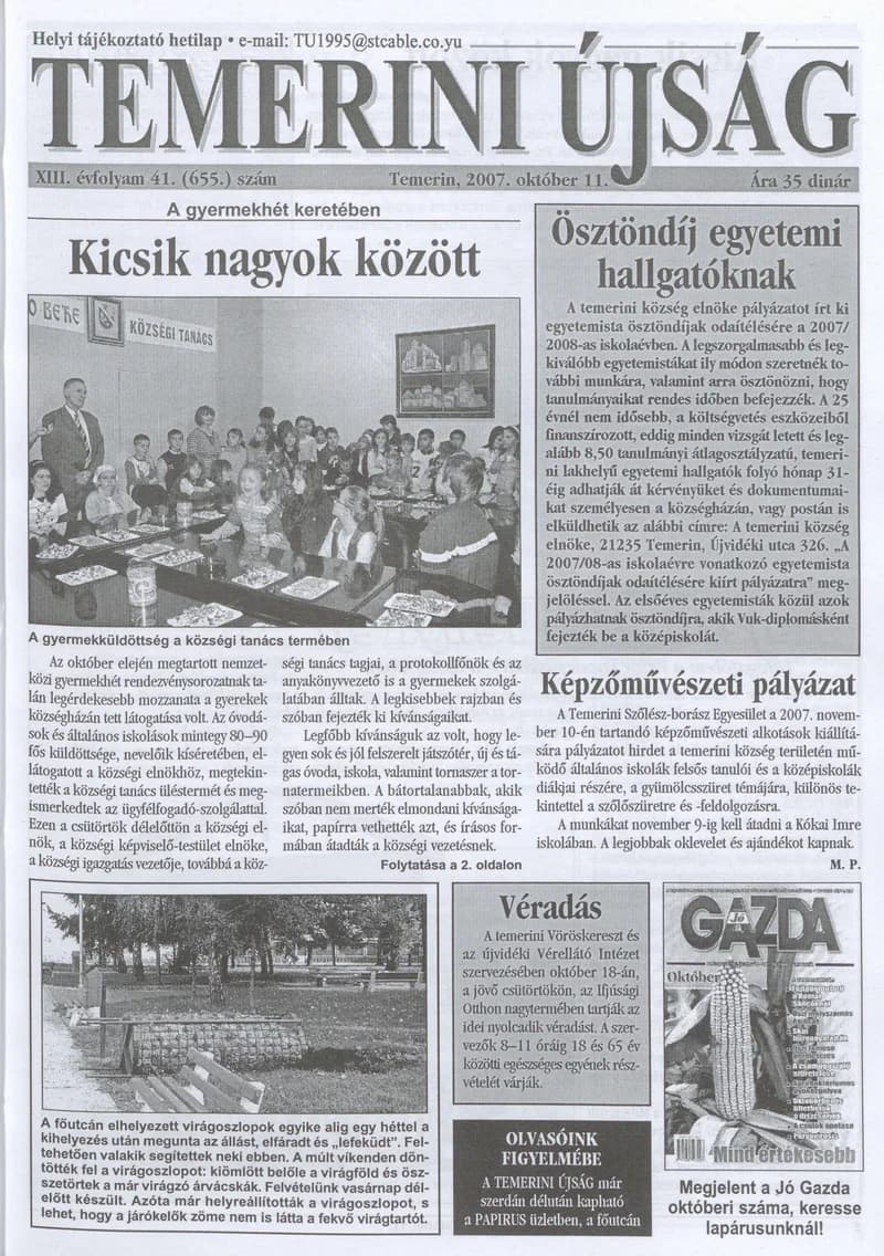 Temerini Újság, 13. évf. 2007. október 11. 41. sz.