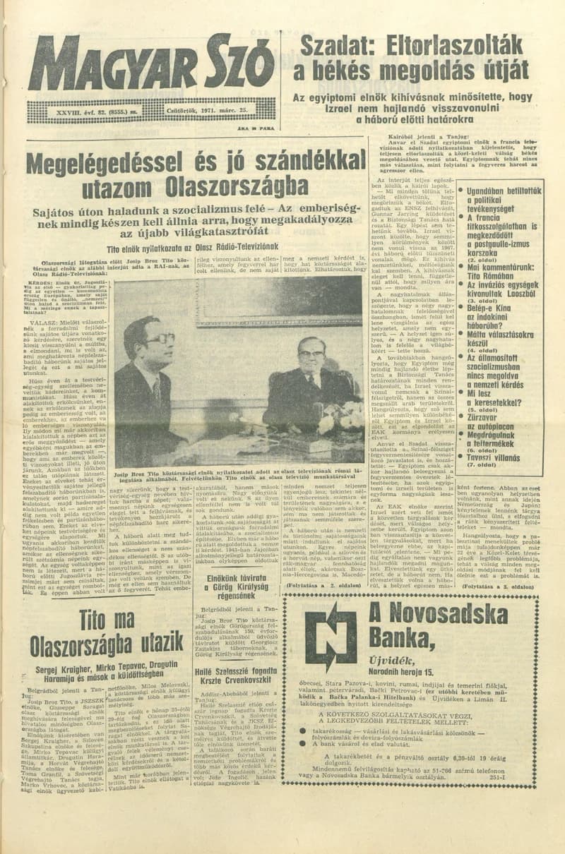 Magyar Szó, 28. évf. 1971. március 25. 82. sz. 1–16. oldal