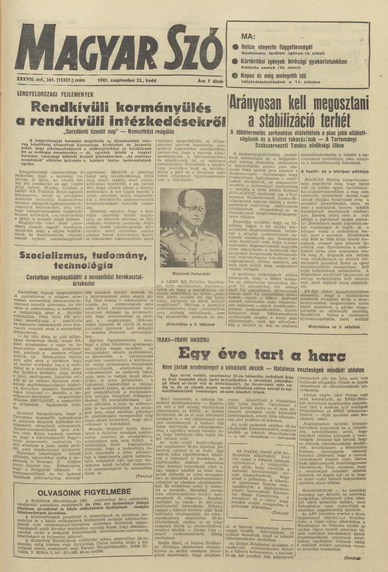 Magyar Szó, 38. évf. 1981. szeptember 22. 261. sz.