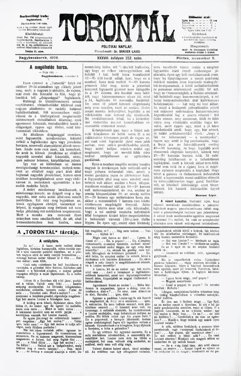 Torontál, 38. évf. 1909. november 5. 252. sz.