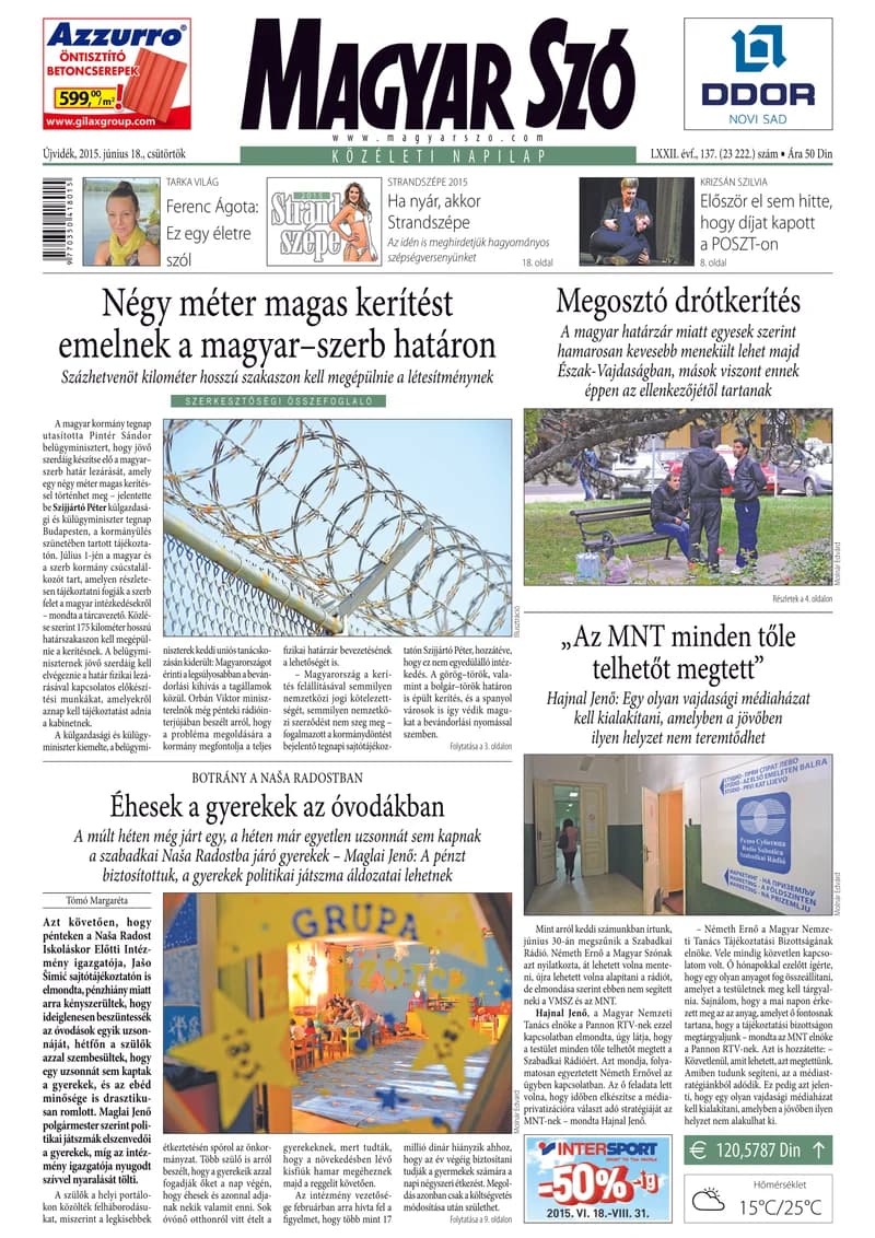 Magyar Szó, 72. évf. 2015. június 18. 137. sz. 1–20. oldal