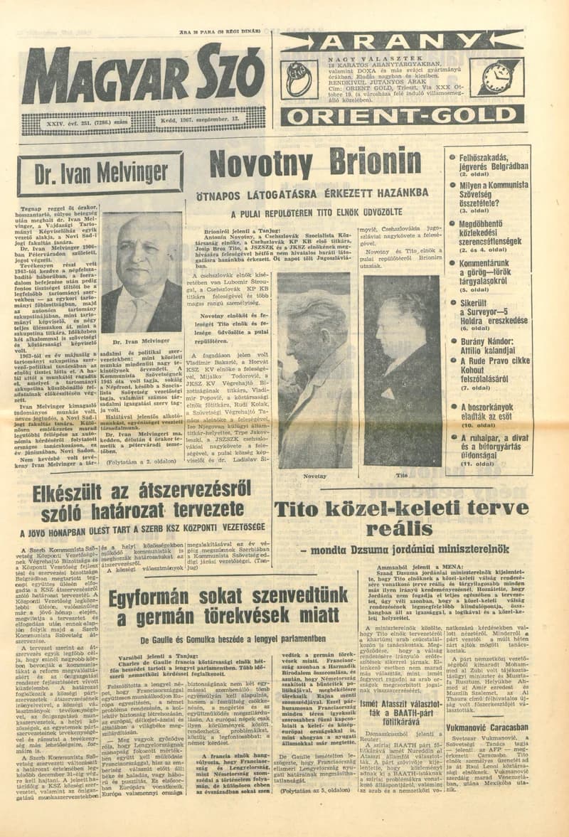 Magyar Szó, 24. évf. 1967. szeptember 12. 251. sz. 1–16. oldal