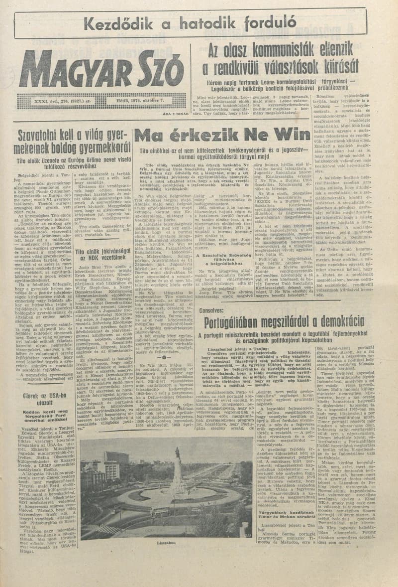 Magyar Szó, 31. évf. 1974. október 7. 276. sz. 1–6. oldal