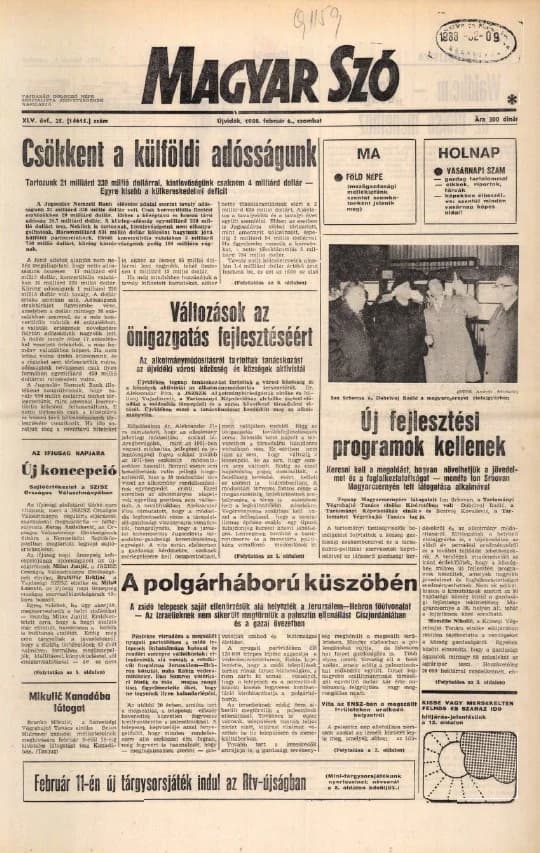 Magyar Szó, 45. évf. 1988. február 6. 35. sz. 1–24. oldal