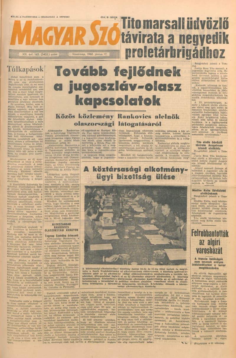 Magyar Szó, 19. évf. 1962. június 17. 165. sz. 1–24. oldal