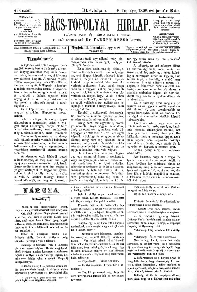 Bács-Topolyai Hirlap, 3. évf. 1898. január 23. 4. sz.