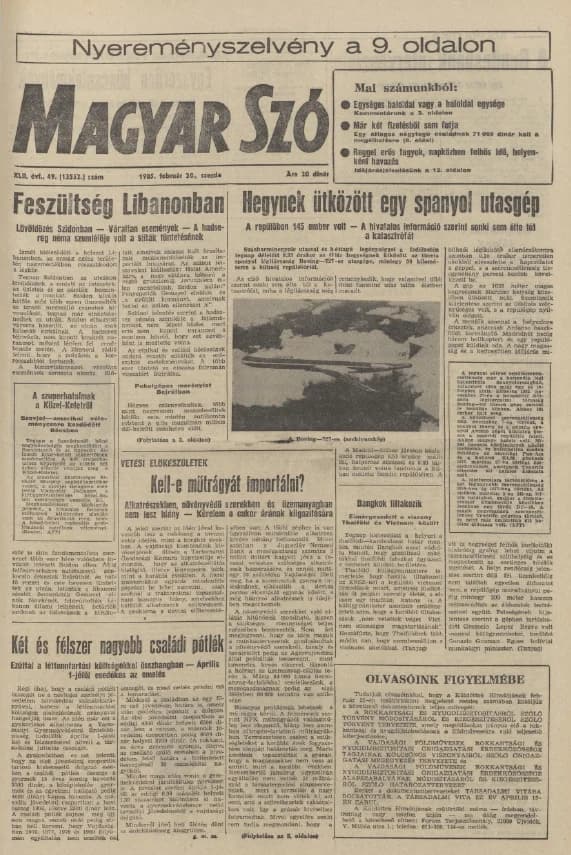 Magyar Szó, 42. évf. 1985. február 20. 49. sz. 1–16. oldal