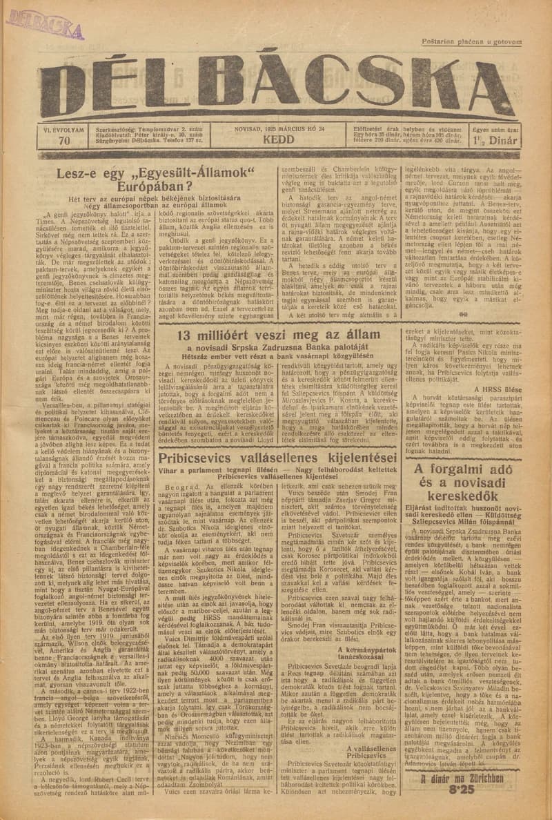 Délbácska, 6. évf. 1925. március 24. 70. sz.
