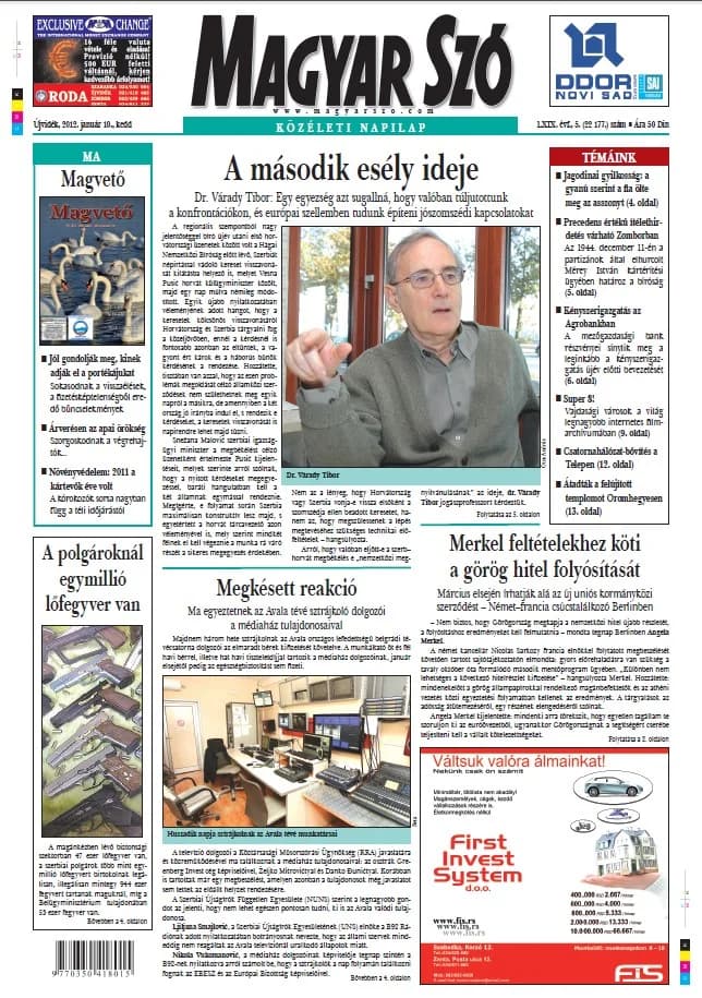 Magyar Szó, 69. évf. 2012. január 10. 5. sz. 1–20. oldal