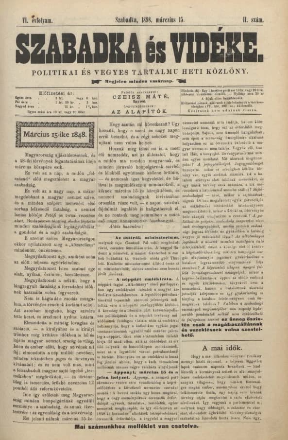 Szabadka és vidéke II, 6. évf. 1898. március 15. 11. sz.