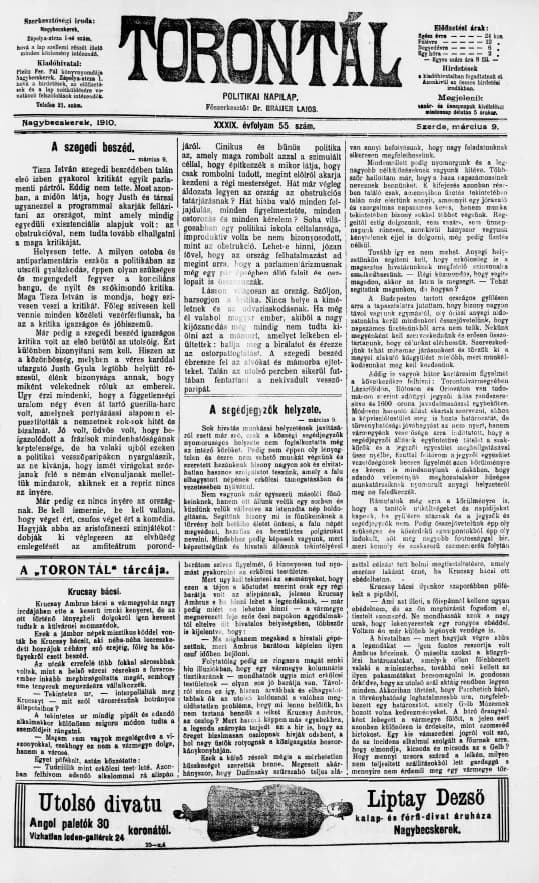Torontál, 39. évf. 1910. március 9. 55. sz.