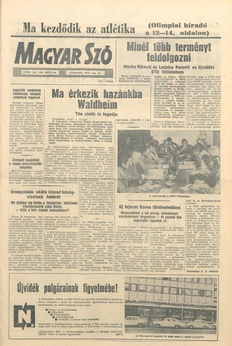 Magyar Szó, 29. évf. 1972. augusztus 31. 240. sz. 1–16. oldal