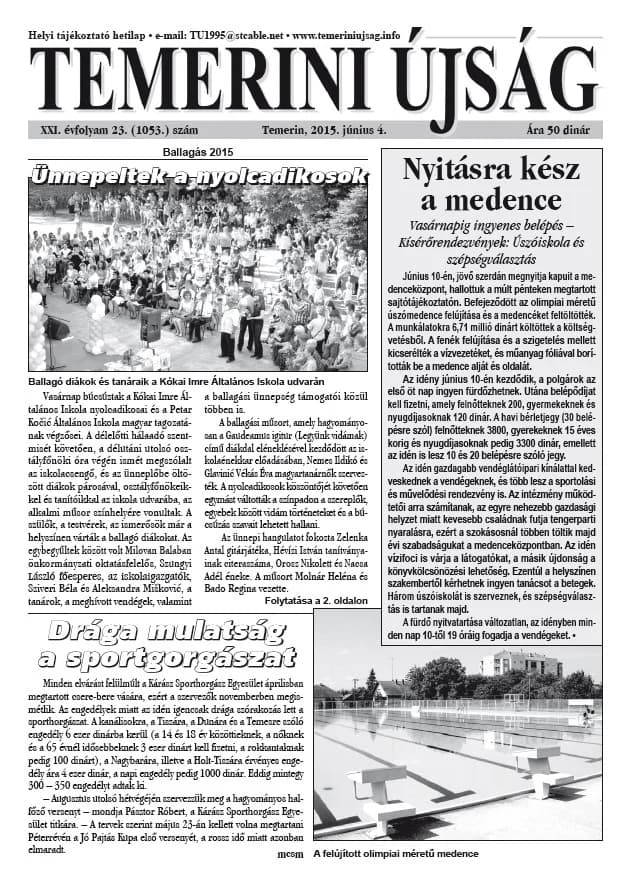 Temerini Újság, 21. évf. 2015. június 4. 23. sz.