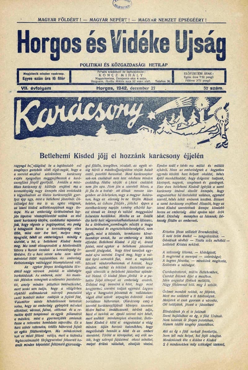Horgos és vidéke, 7. évf. 1942. december 27. 52. sz.