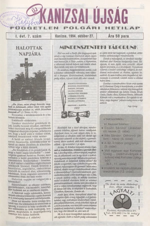Új Kanizsai Újság, 1. évf. 1994. október 27. 7. sz.