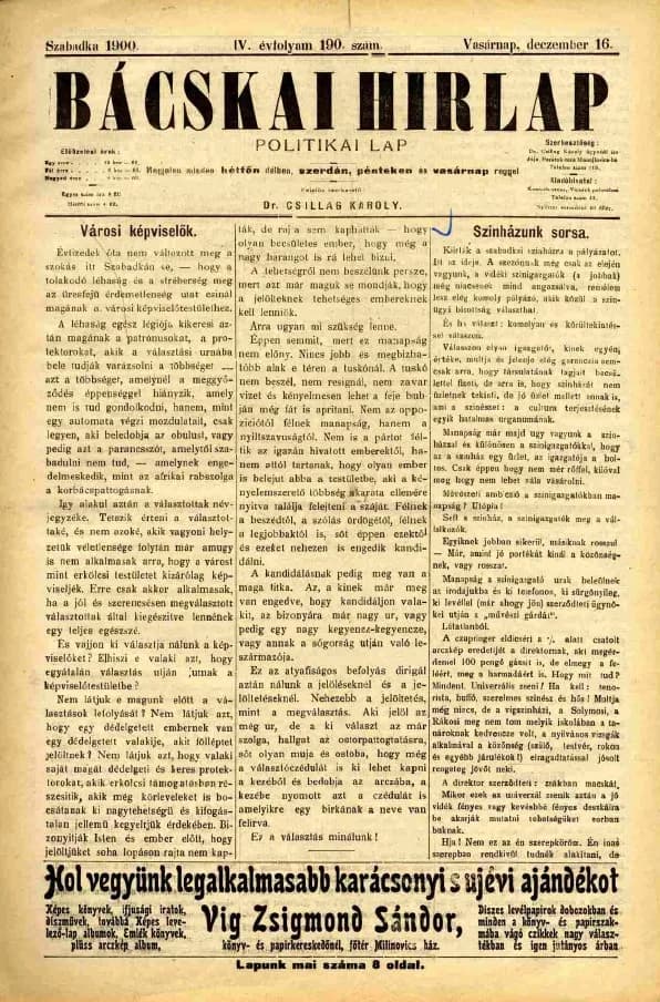 Bácskai Hirlap, 4. évf. 1900. december 16. 190. sz.