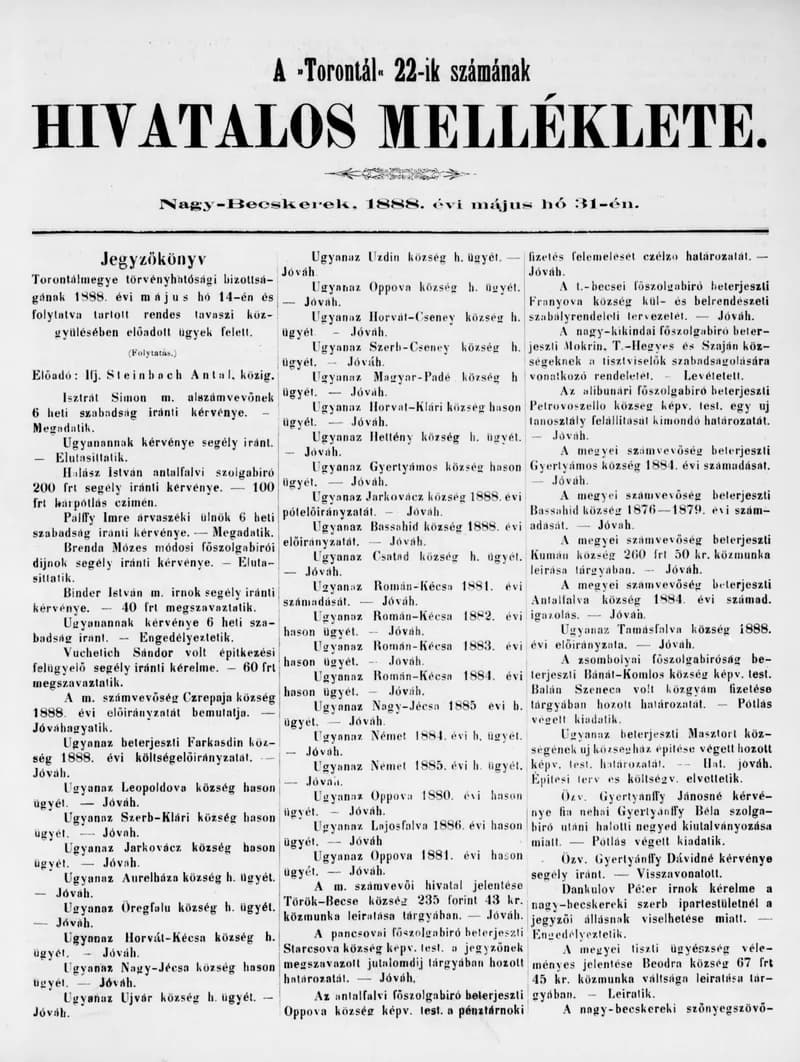 A Totontál  hivatalos melléklete, 1. évf. 1888. május 31. 22. sz.