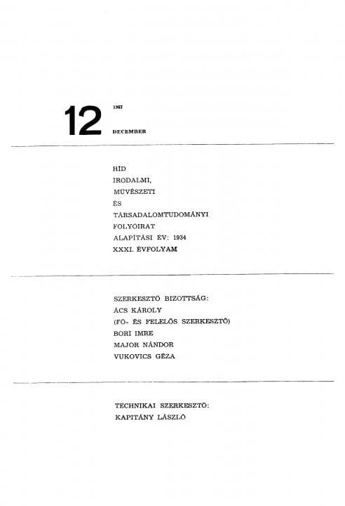Híd, 31. évf. 1967. december. 12. sz. 1245–1418. oldal
