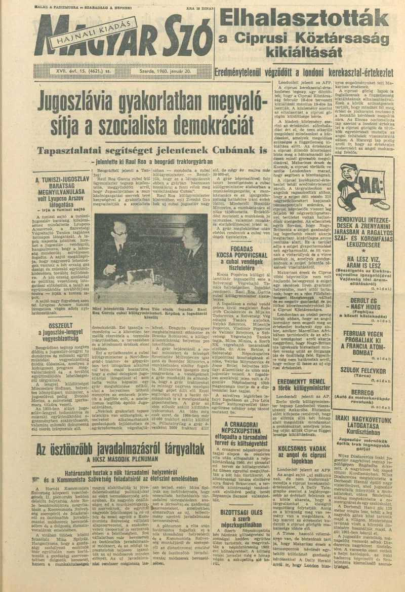 Magyar Szó, 17. évf. 1960. január 20. 15. sz. 1–16. oldal