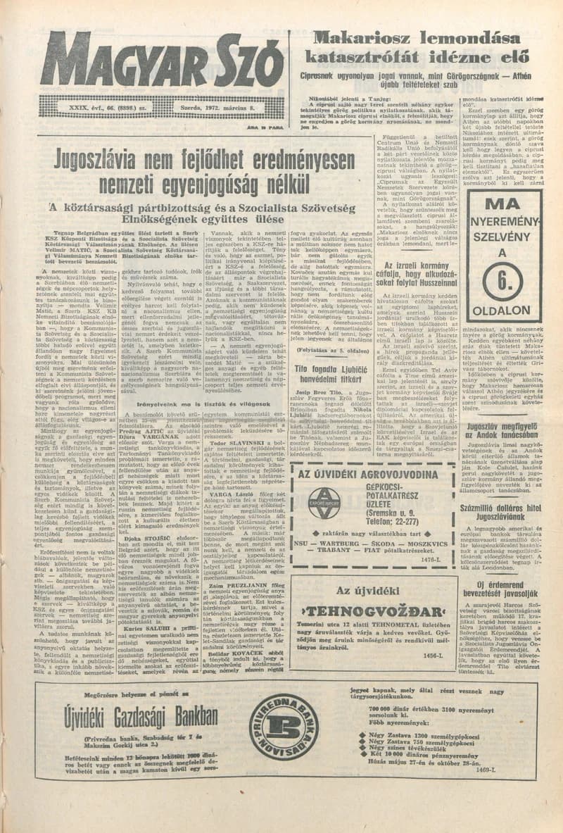 Magyar Szó, 29. évf. 1972. március 8. 66. sz. 1–20. oldal